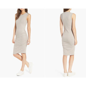 James Perse Cotton Minimalist Plain Dress Size 1 Gray Ruched Bodycon Casual